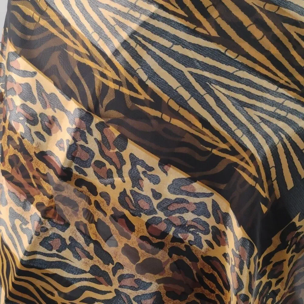 Vintage Animal Print Leopard Black Chiffon Polyester Square Scarf for Women